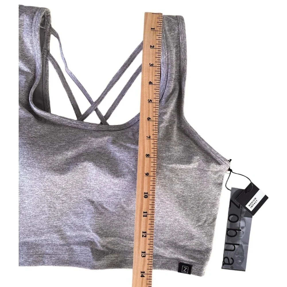 Zobha Women's Medium Impact Padded Sports Bra Cross Back Size XL Heather Cinder